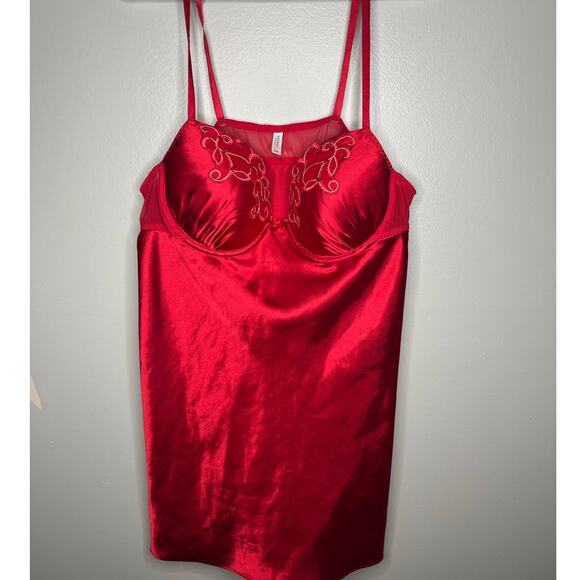 George Ruby Red Embroidered Detail Coquette Fairycore Dolllette Slip Dress Sz XL - Picture 2 of 6